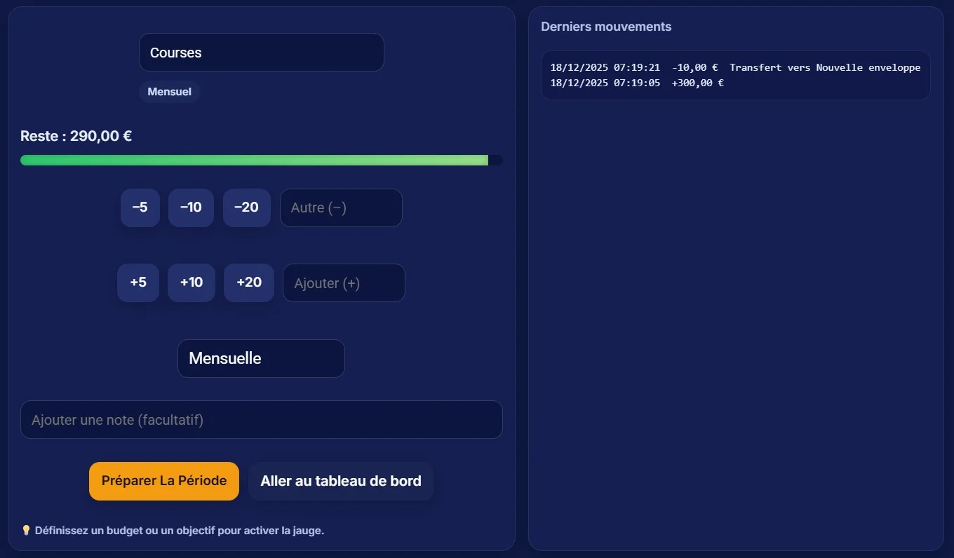 Saisie d’une dépense dans JourX Vault